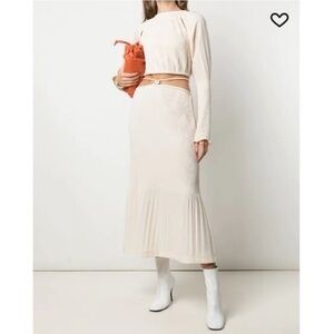 JONATHAN SIMKHAI Mia Tie-Waist Plissé Midi Skirt Size 4 Sandstone